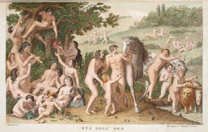 A Idade de Ouro ou Eta dell&39;Oro, ilustração de Metamorfoses de Ovídio, Florença, 1832 (gravura colorida à mão)